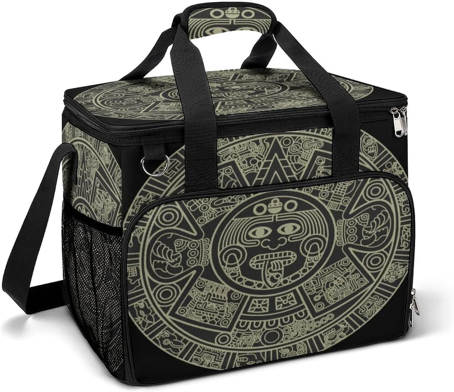 Aztec Calendar Mayan Cooler Bag, Collapsible Soft Sided Cooler, Large Leakproof Camping Cooler, Portable Travel Cooler for Camping, Road Trips