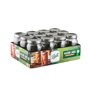 Ball - 32oz Wide Mouth Jars with Lids & Bands 12 Pack Jars, Large Glass Mason Jar for Food Storage with airtight Lid, 0.25 Gallon Glass Jar with Lid and Bands, Set of 12