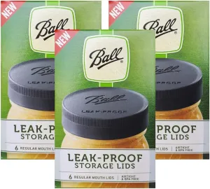 Ball Regular Mouth Leak-Proof Plastic Lids for Glass Mason Jars, Used for Canning, Pickling, Juice, Jam, Jelly 6-Count, Pack of 3 (18-Lids Total)