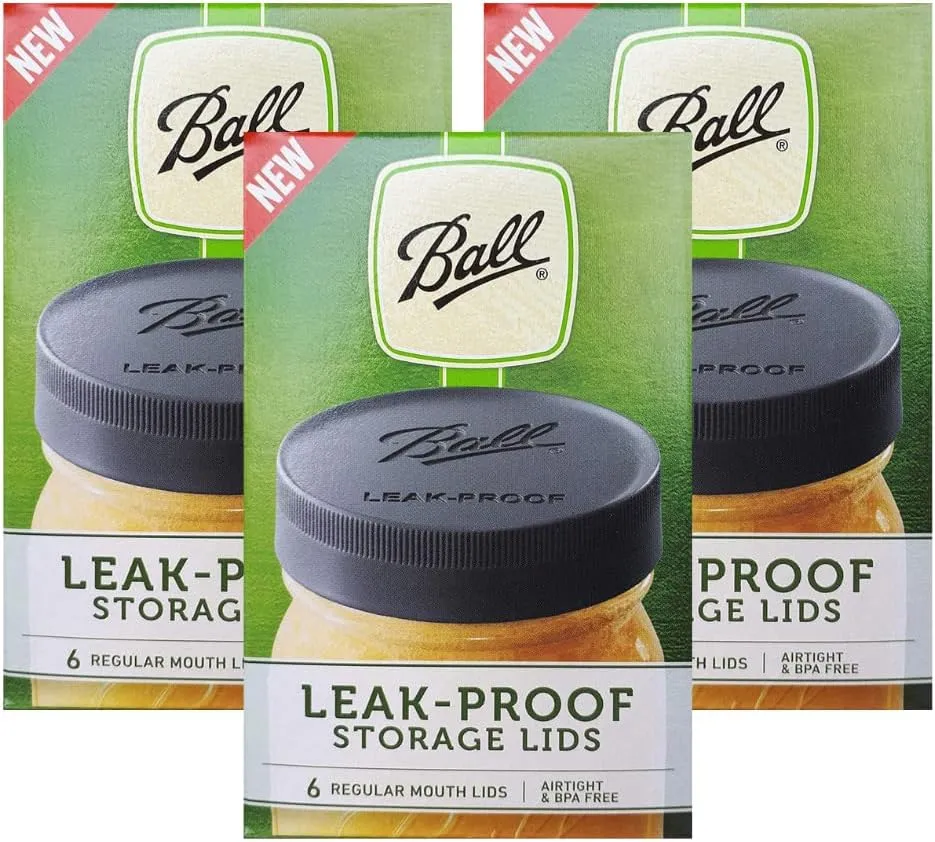 Ball Regular Mouth Leak-Proof Plastic Lids for Glass Mason Jars, Used for Canning, Pickling, Juice, Jam, Jelly 6-Count, Pack of 3 (18-Lids Total)