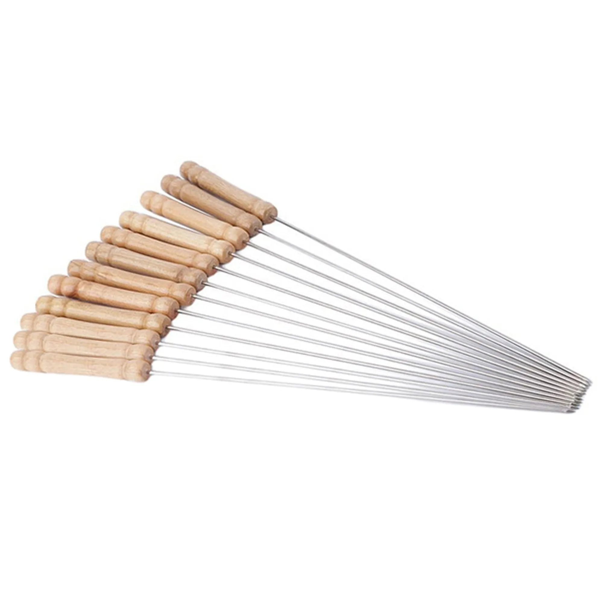 Barbecue Skewers for BBQ Tandoor and Gril with Wooden Handle - Pack of 12