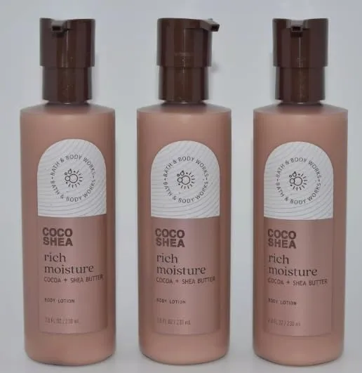 Bath & Body Body Lotion, 24 Hour Moisture, 8 oz / 226 g, 3 Pack (Full Size, COCO SHEA RICH MOISTURE)