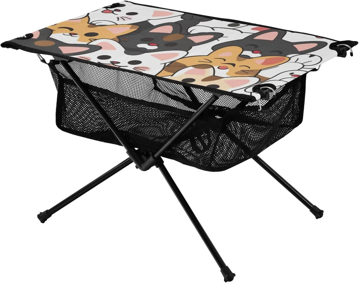 Beach Foldable Table Cute Cartoon Kitten Compact Movable Camping Table with Carry Bag for Outdoor Cooking Picnic Camp Travel