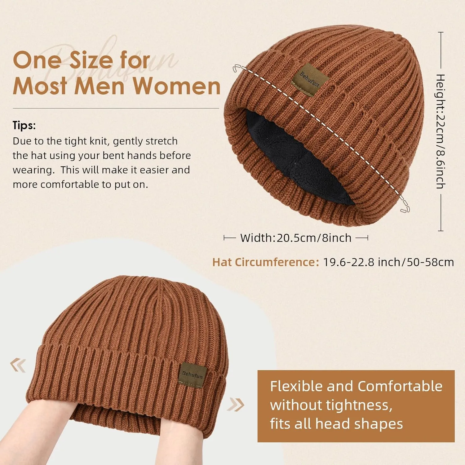 Beanies Hats Men 3 Pack, Unisex Beanie for Men Women, Warm Soft Polar Fleece Lining Thick Knit Cuff Winter Hat