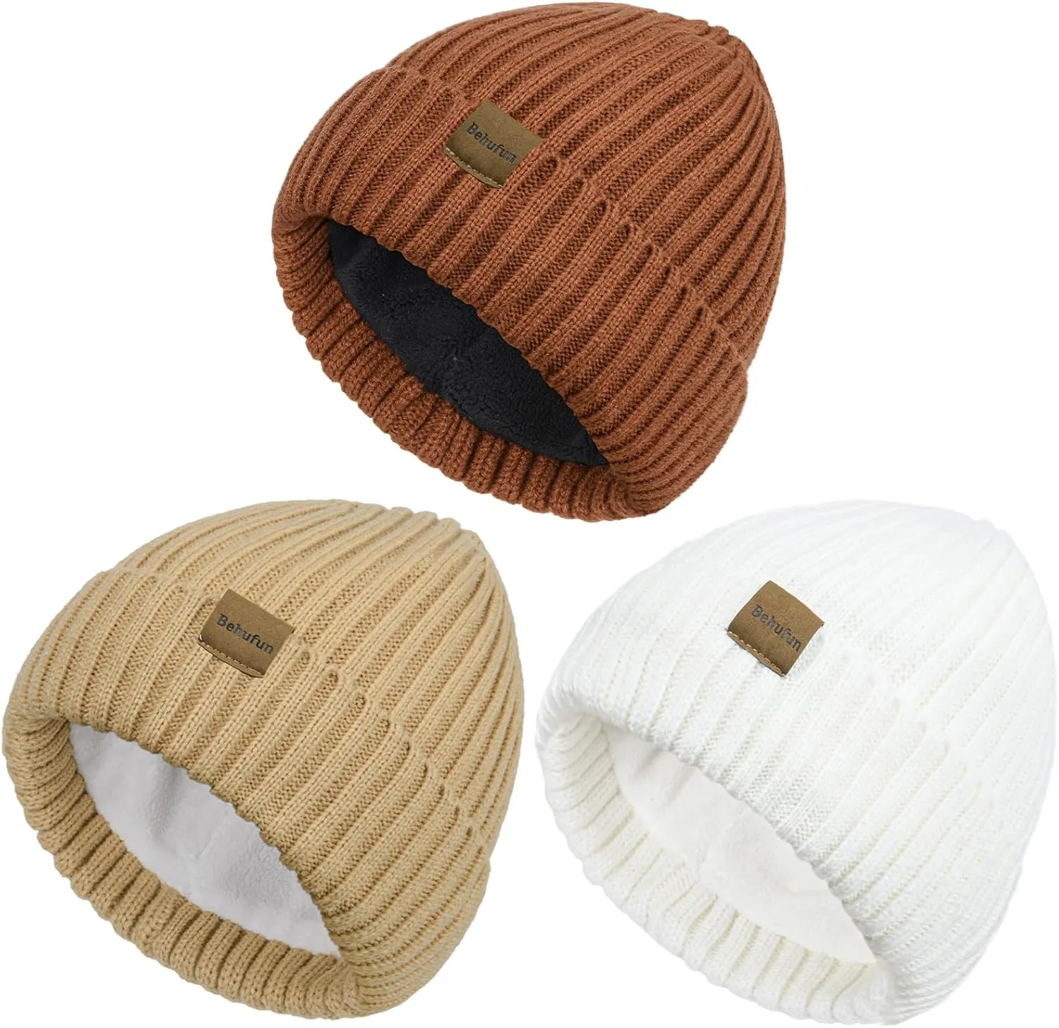 Beanies Hats Men 3 Pack, Unisex Beanie for Men Women, Warm Soft Polar Fleece Lining Thick Knit Cuff Winter Hat