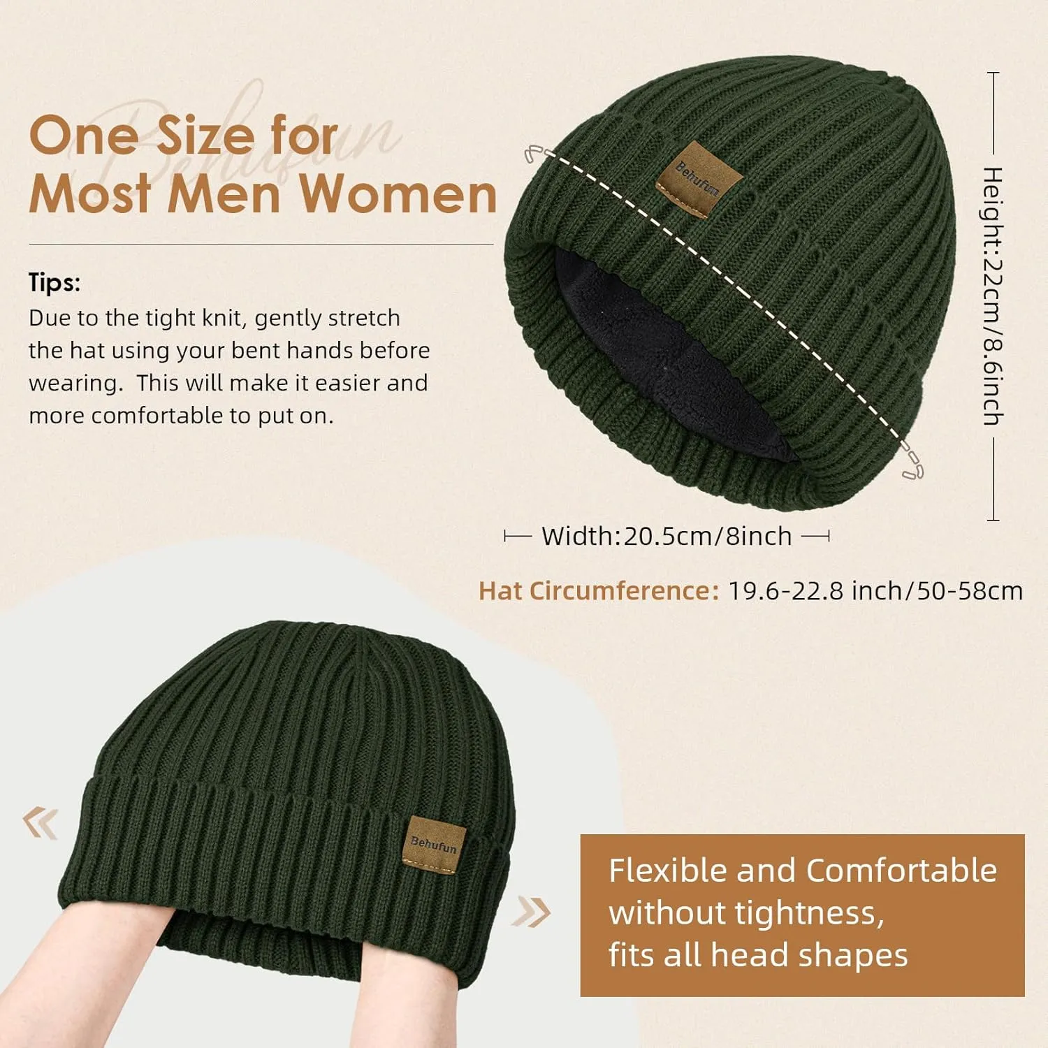 Beanies Hats Men 3 Pack, Unisex Beanie for Men Women, Warm Soft Polar Fleece Lining Thick Knit Cuff Winter Hat
