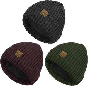 Beanies Hats Men 3 Pack, Unisex Beanie for Men Women, Warm Soft Polar Fleece Lining Thick Knit Cuff Winter Hat