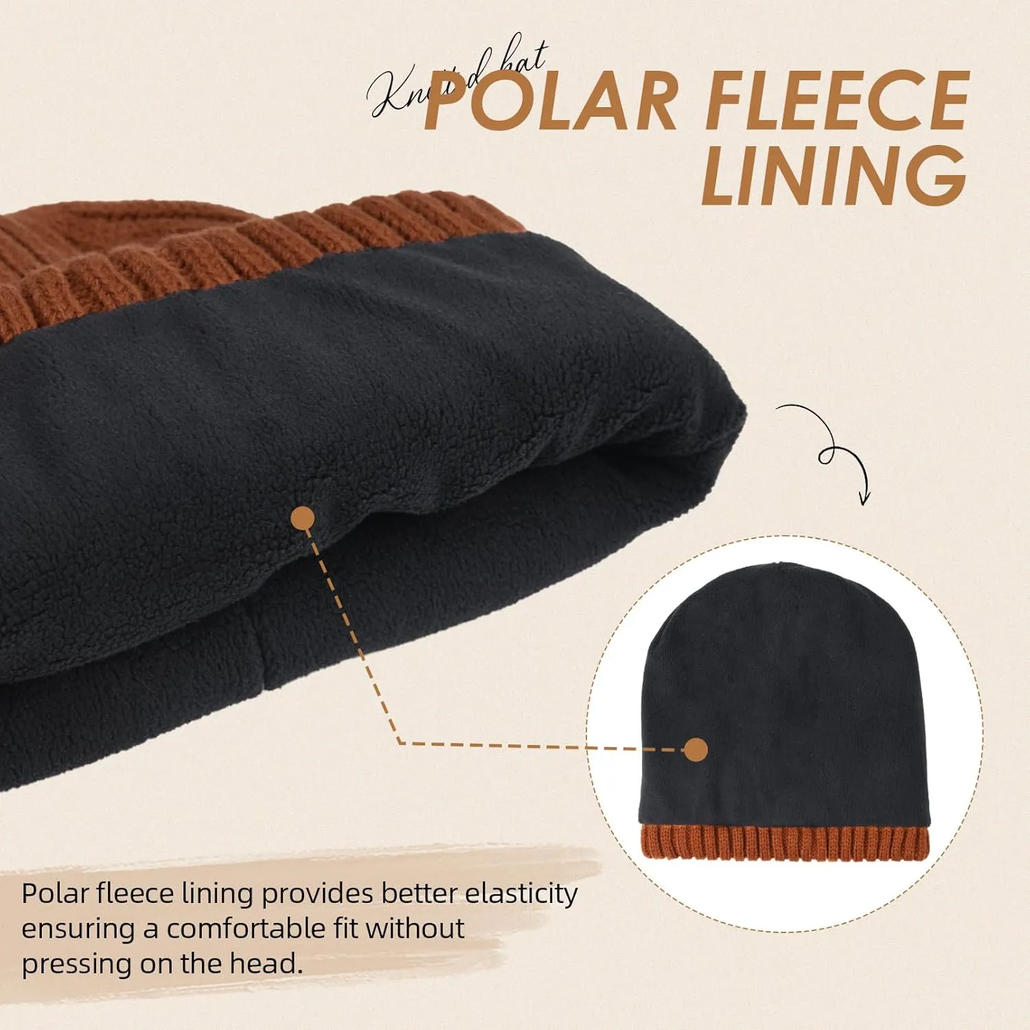 Beanies Hats Men 3 Pack, Unisex Beanie for Men Women, Warm Soft Polar Fleece Lining Thick Knit Cuff Winter Hat