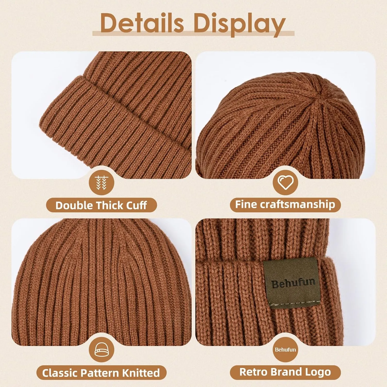 Beanies Hats Men 3 Pack, Unisex Beanie for Men Women, Warm Soft Polar Fleece Lining Thick Knit Cuff Winter Hat