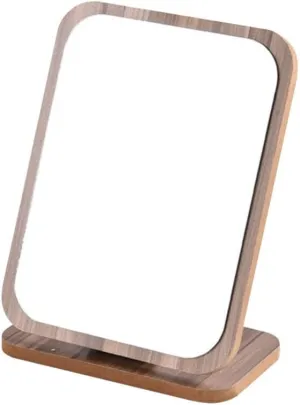 Beaupretty Fold Down Desk Vanity Makeup Mirror Makeup Mirror with Stand Wooden Desktop Mirror Folding Table Desk Countertop Mirror Bathroom Make Up Foldable Desk Table