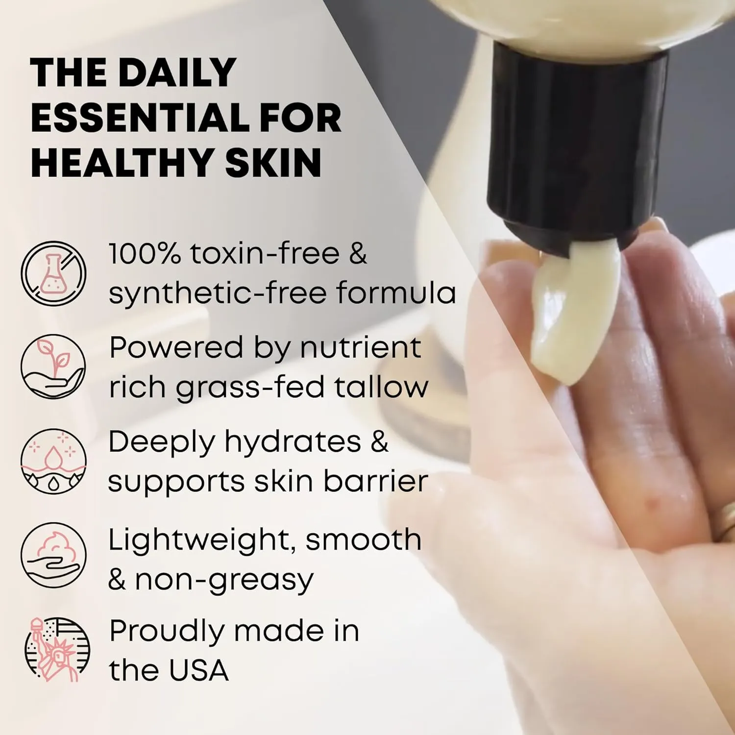 Beef Tallow Lotion for Skin, Face & Body – Luxurious Moisturizer with Grass Fed Tallow, Organic Aloe, Vitamin E & Arrowroot (8 oz, Lemongrass)