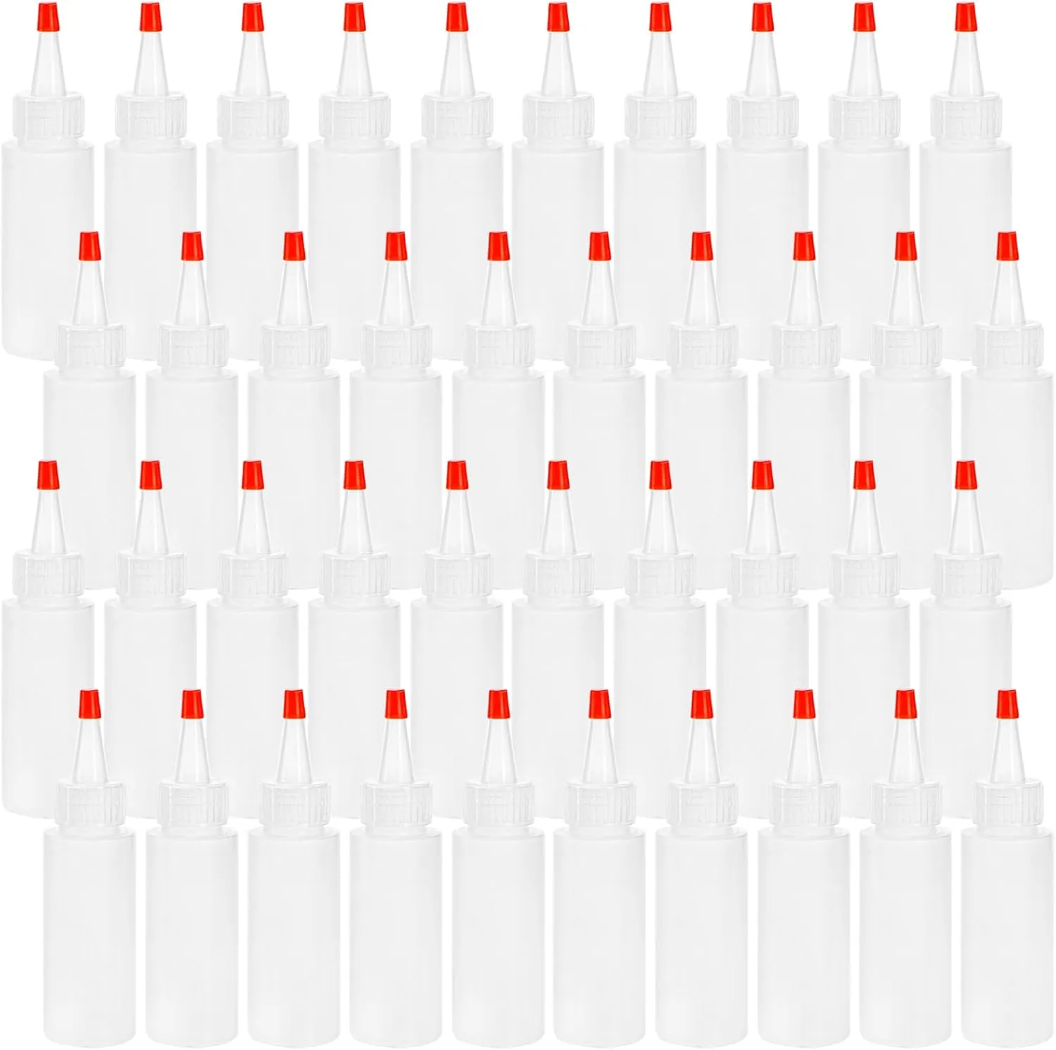 Bekith 40 Pack 2 oz Plastic Squeeze Condiment Bottles with Red Tip Caps, Small Empty Refillable Bottles for Icing, Cookie Decorating, Sauces, Condiments, Arts, Crafts