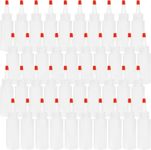 Bekith 40 Pack 2 oz Plastic Squeeze Condiment Bottles with Red Tip Caps, Small Empty Refillable Bottles for Icing, Cookie Decorating, Sauces, Condiments, Arts, Crafts