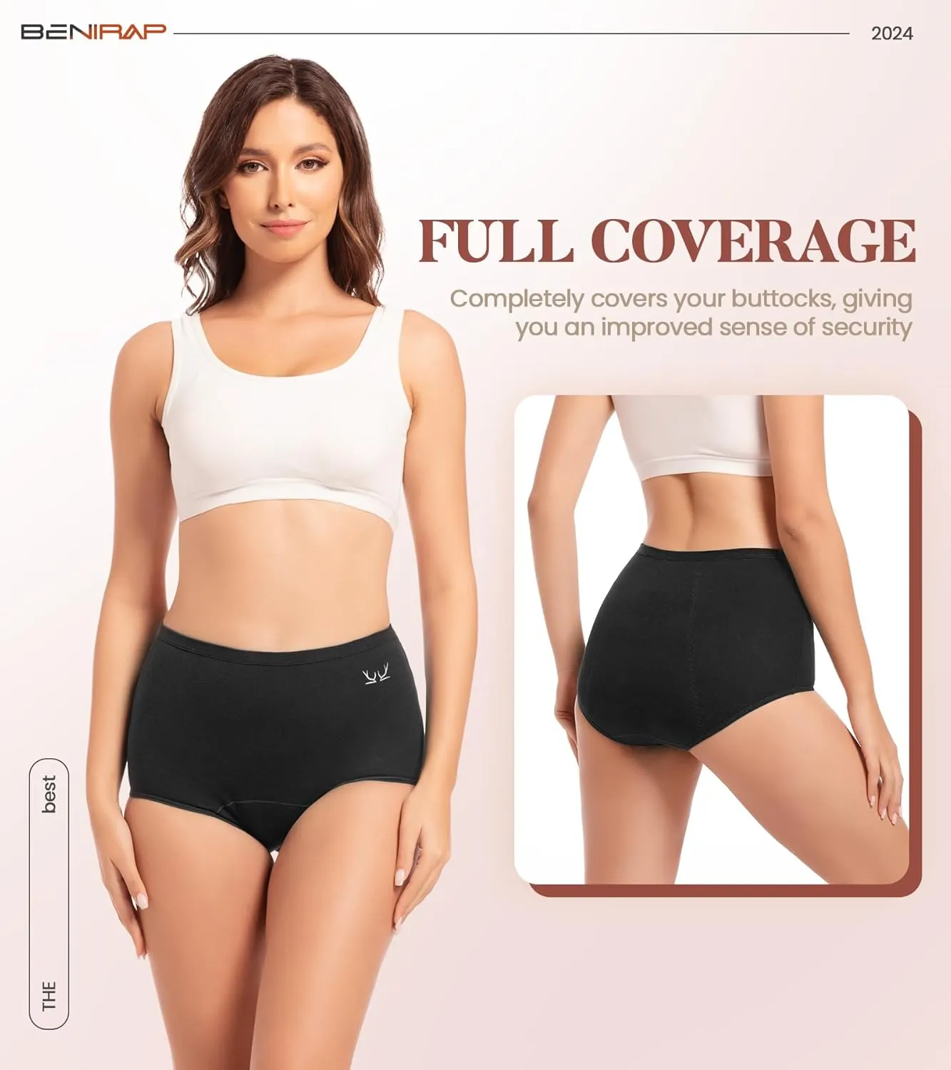 Benirap Period Underwear for Women Heavy Flow Leakproof High Waisted Cotton Panties Postpartum Menstrual Briefs 3 Pack