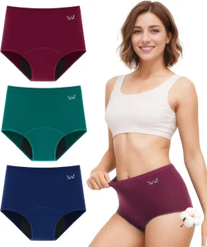 Benirap Period Underwear for Women Heavy Flow Leakproof High Waisted Cotton Panties Postpartum Menstrual Briefs 3 Pack