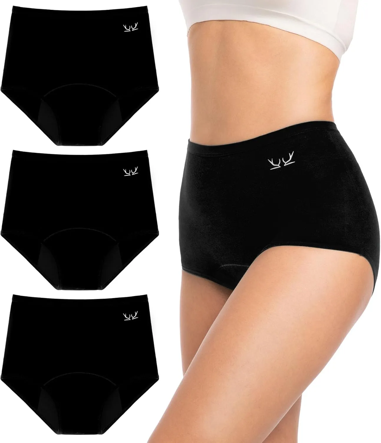 Benirap Period Underwear for Women Heavy Flow Leakproof High Waisted Cotton Panties Postpartum Menstrual Briefs 3 Pack