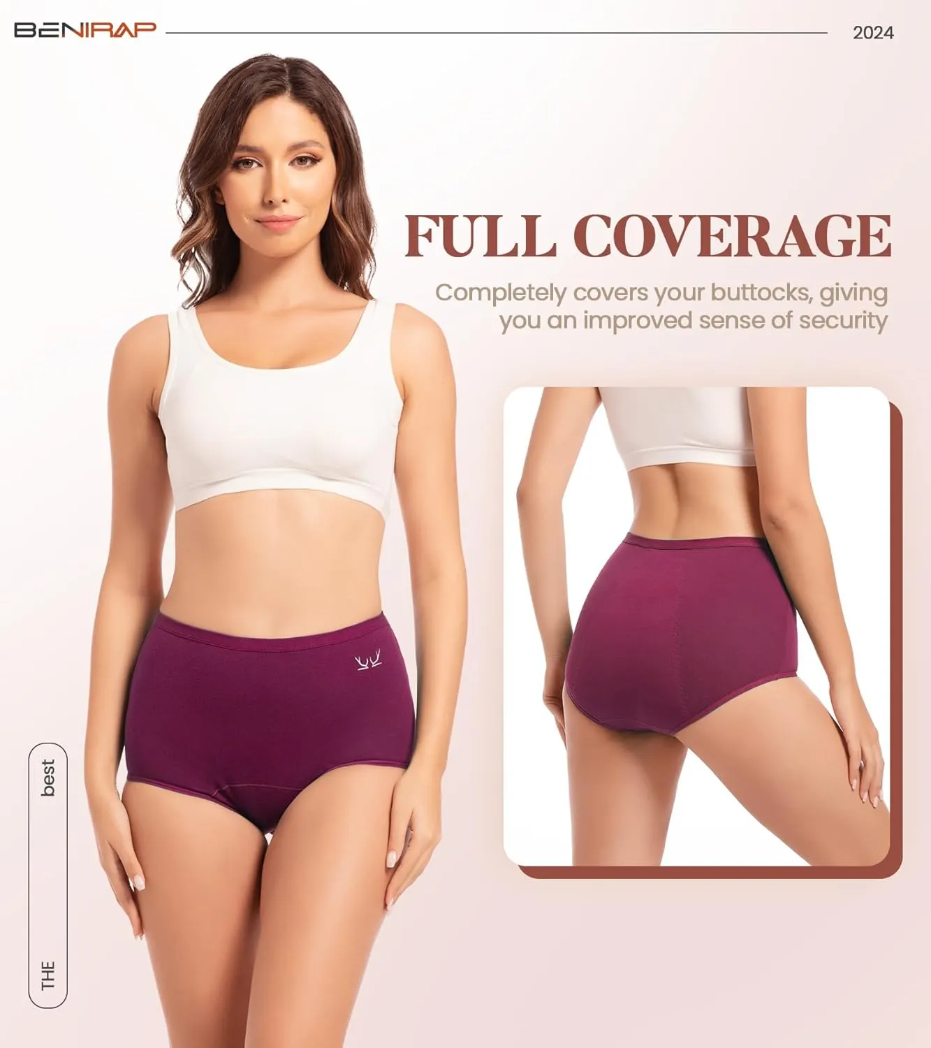 Benirap Period Underwear for Women Heavy Flow Leakproof High Waisted Cotton Panties Postpartum Menstrual Briefs 3 Pack
