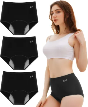 Benirap Period Underwear for Women Heavy Flow Leakproof High Waisted Cotton Panties Postpartum Menstrual Briefs 3 Pack