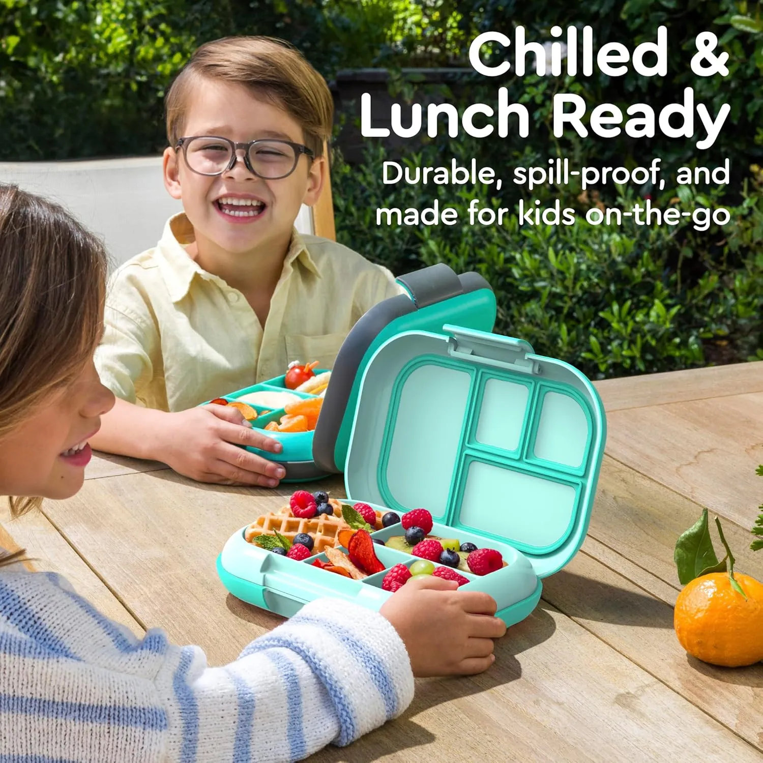 Bentgo Chill Kids Leak-Proof Lunch Box - 4-Compartment Bento Box with Built-In Ice Pack, 3.3 Cup Capacity, PFAS & BPA-Free, Microwave & Dishwasher Safe, Ideal Size for Ages 3 to 7 (Aqua)