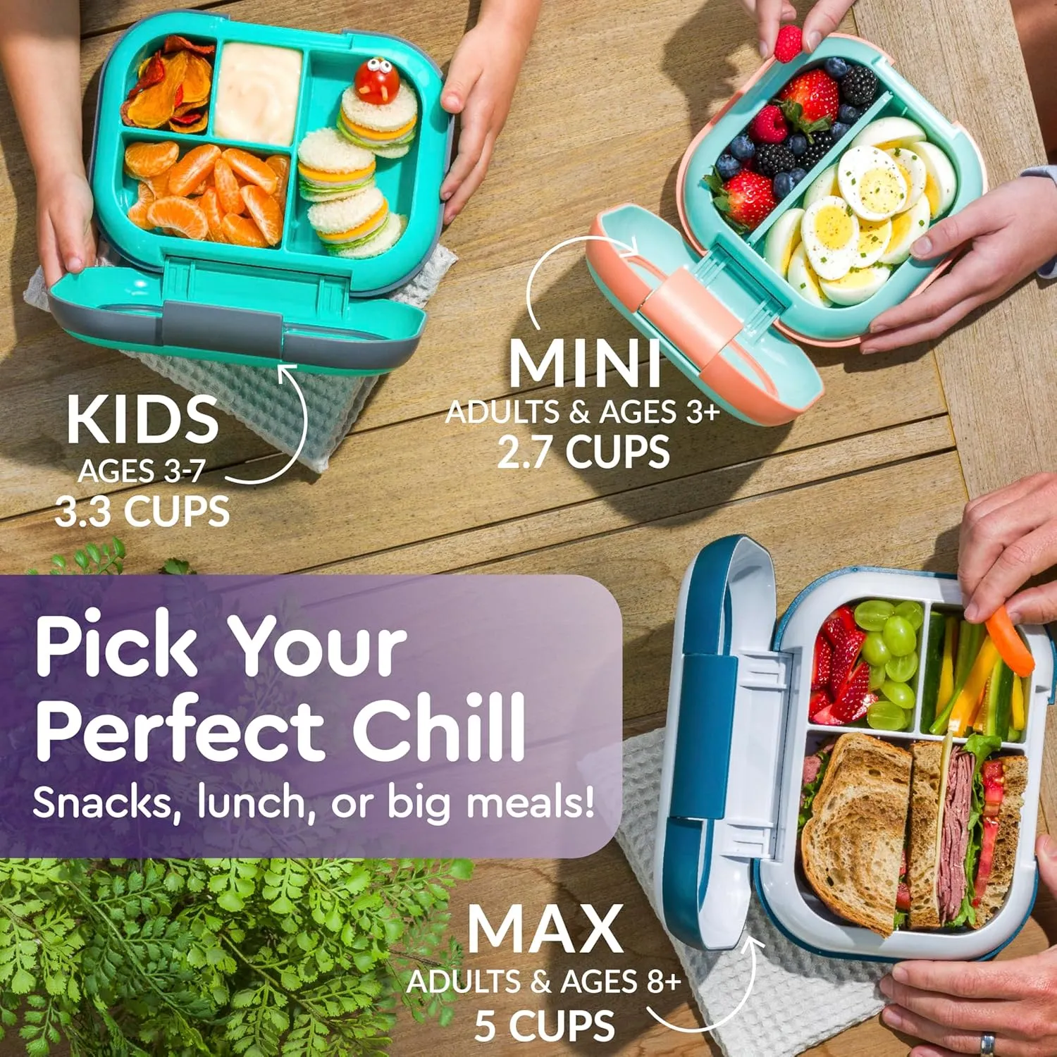 Bentgo Chill Kids Leak-Proof Lunch Box - 4-Compartment Bento Box with Built-In Ice Pack, 3.3 Cup Capacity, PFAS & BPA-Free, Microwave & Dishwasher Safe, Ideal Size for Ages 3 to 7 (Purple)