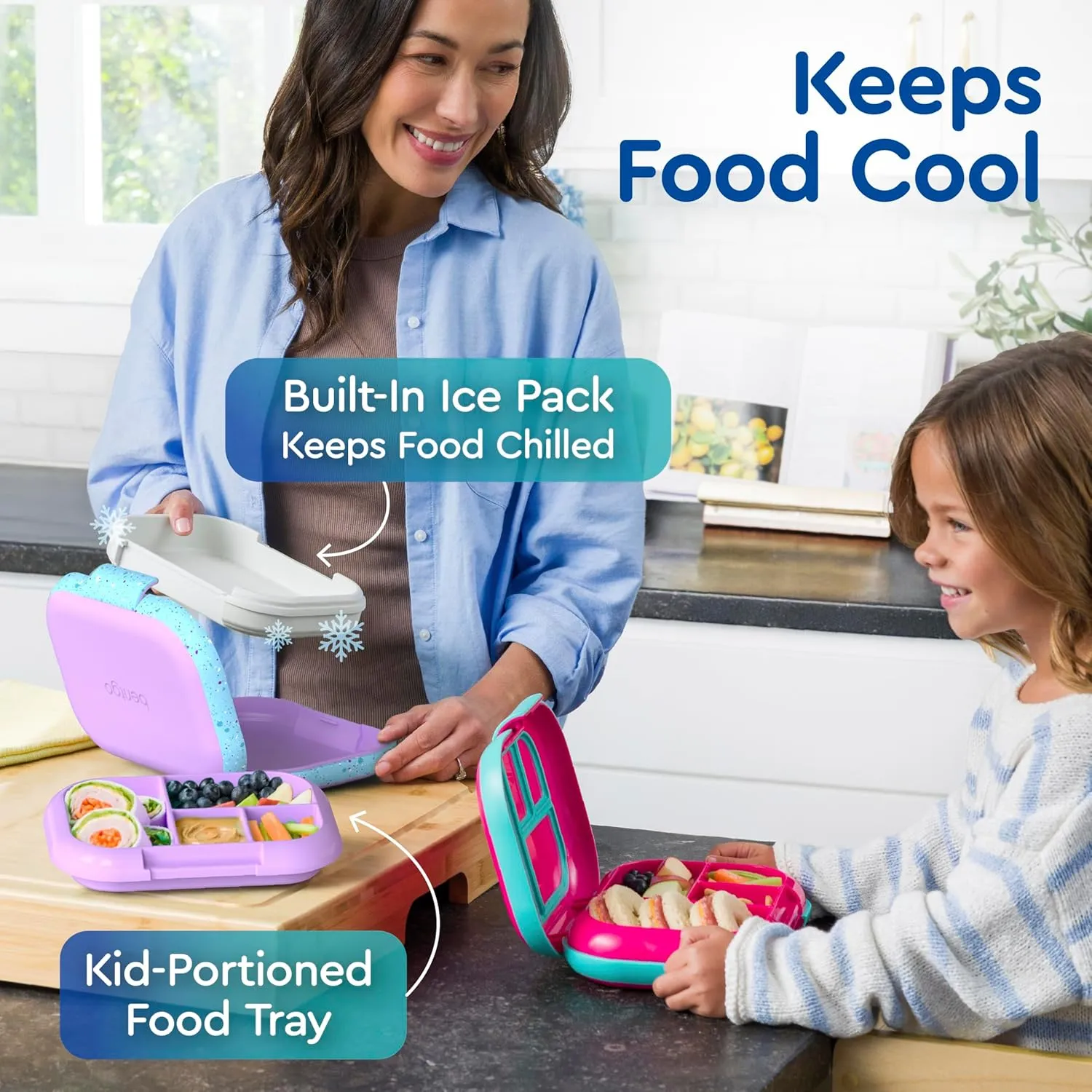 Bentgo Chill Kids Leak-Proof Lunch Box - 4-Compartment Bento Box with Built-In Ice Pack, 3.3 Cup Capacity, PFAS & BPA-Free, Microwave & Dishwasher Safe, Ideal Size for Ages 3 to 7 (Vivid Orchid)