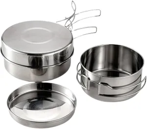 BESPORTBLE Stainless Steel Pot Set for Camping Portable Cooking Kit Cookware 4-Piece Set
