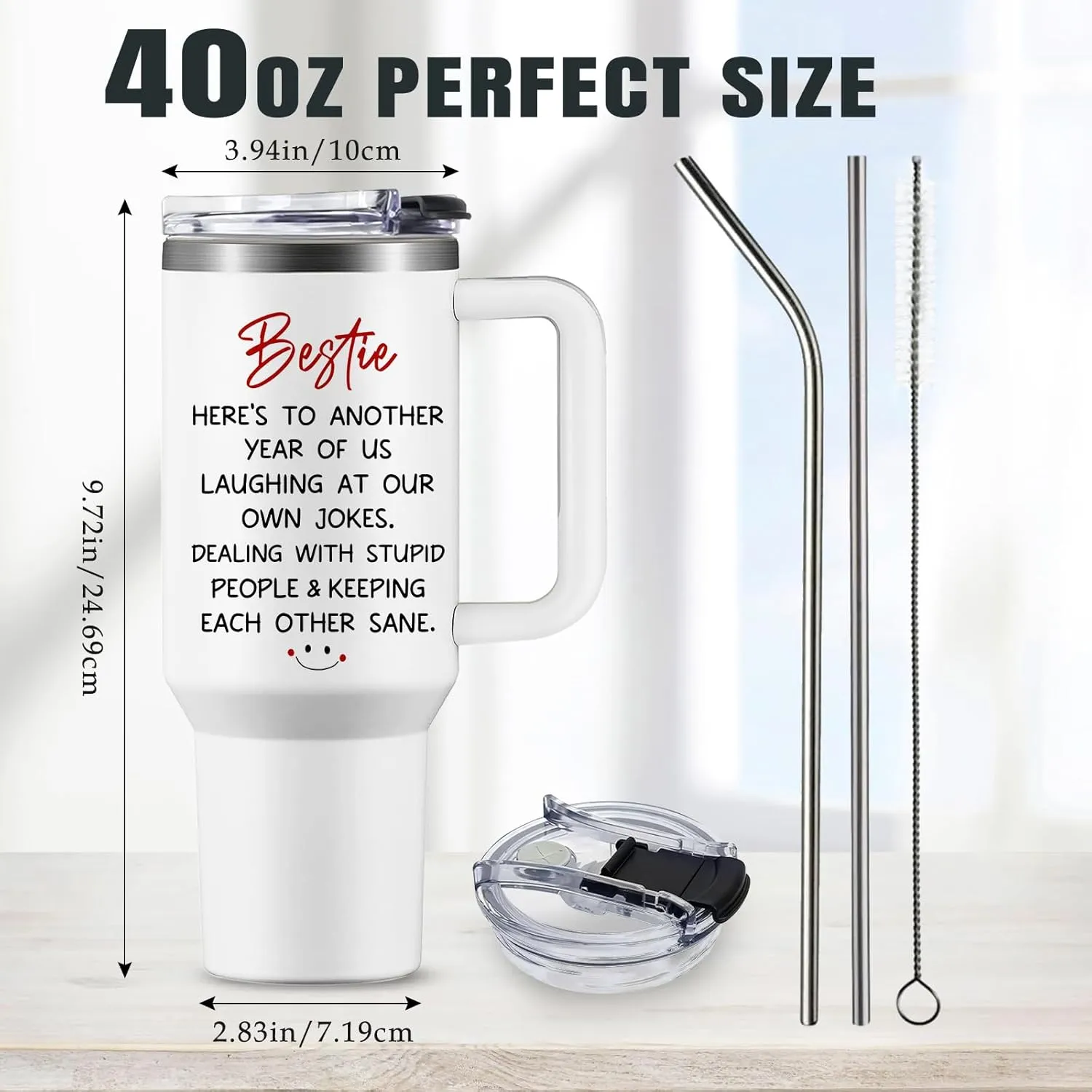 Bestie Gifts for Women Cup Tumbler with Handle 40oz, Funny Best Friend Birthday Gift Friendship Gifts for Best Friends, BFF, Bestie Coffee Mug