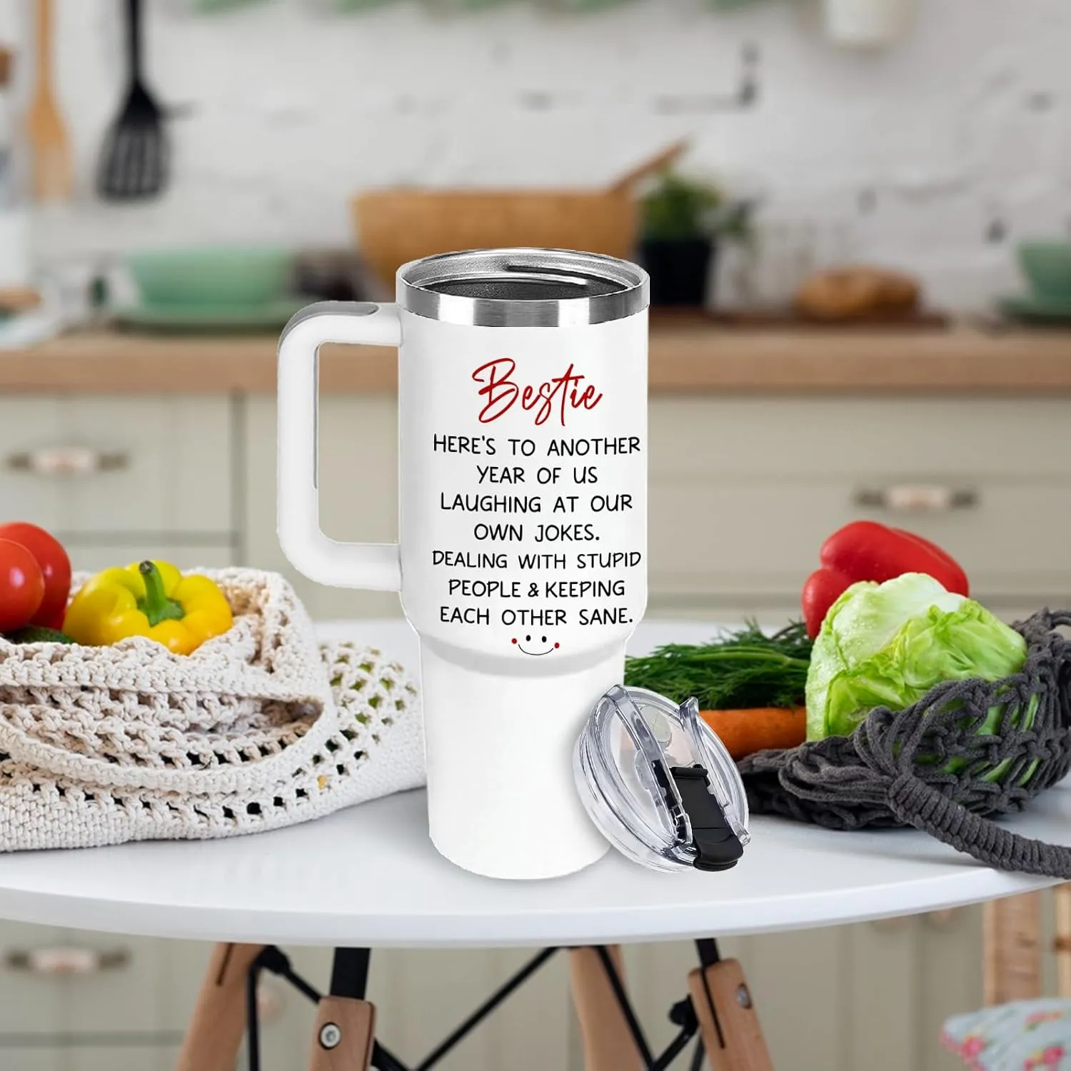 Bestie Gifts for Women Cup Tumbler with Handle 40oz, Funny Best Friend Birthday Gift Friendship Gifts for Best Friends, BFF, Bestie Coffee Mug