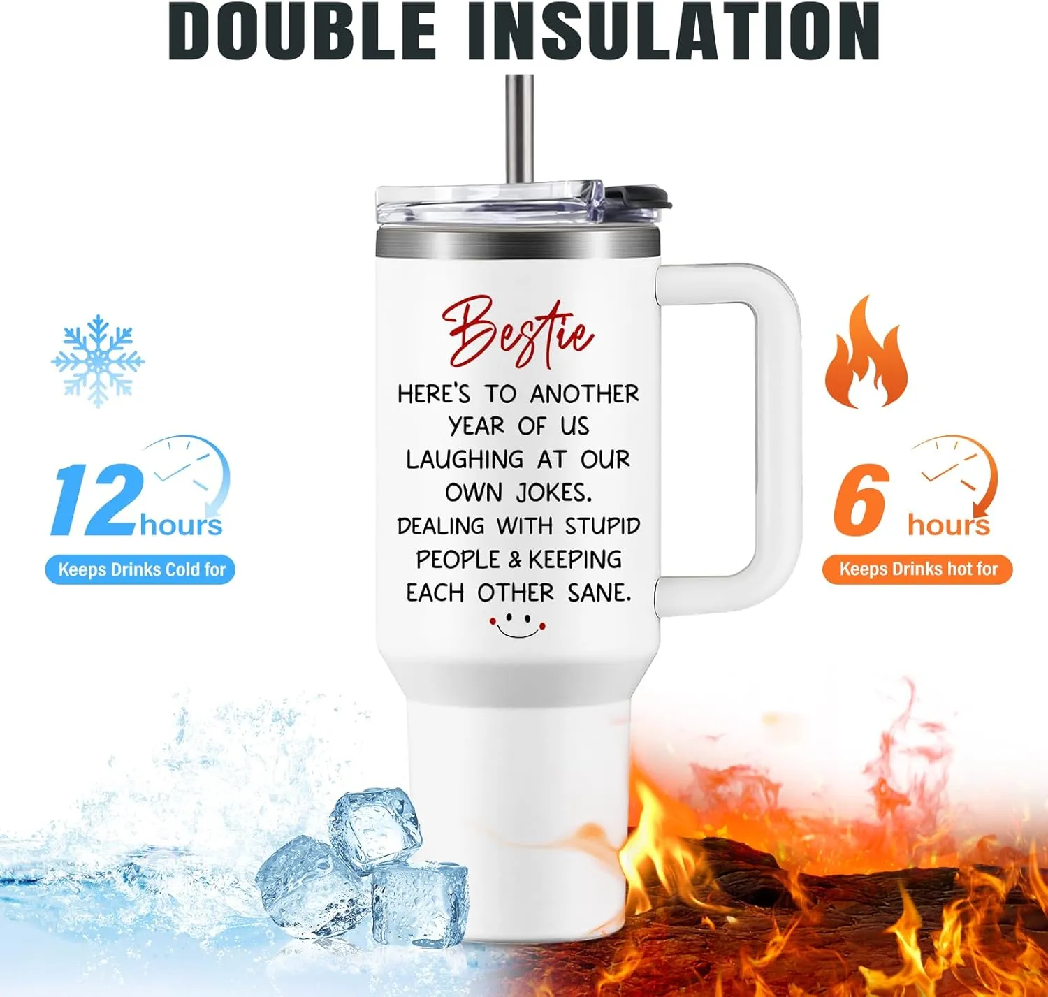 Bestie Gifts for Women Cup Tumbler with Handle 40oz, Funny Best Friend Birthday Gift Friendship Gifts for Best Friends, BFF, Bestie Coffee Mug