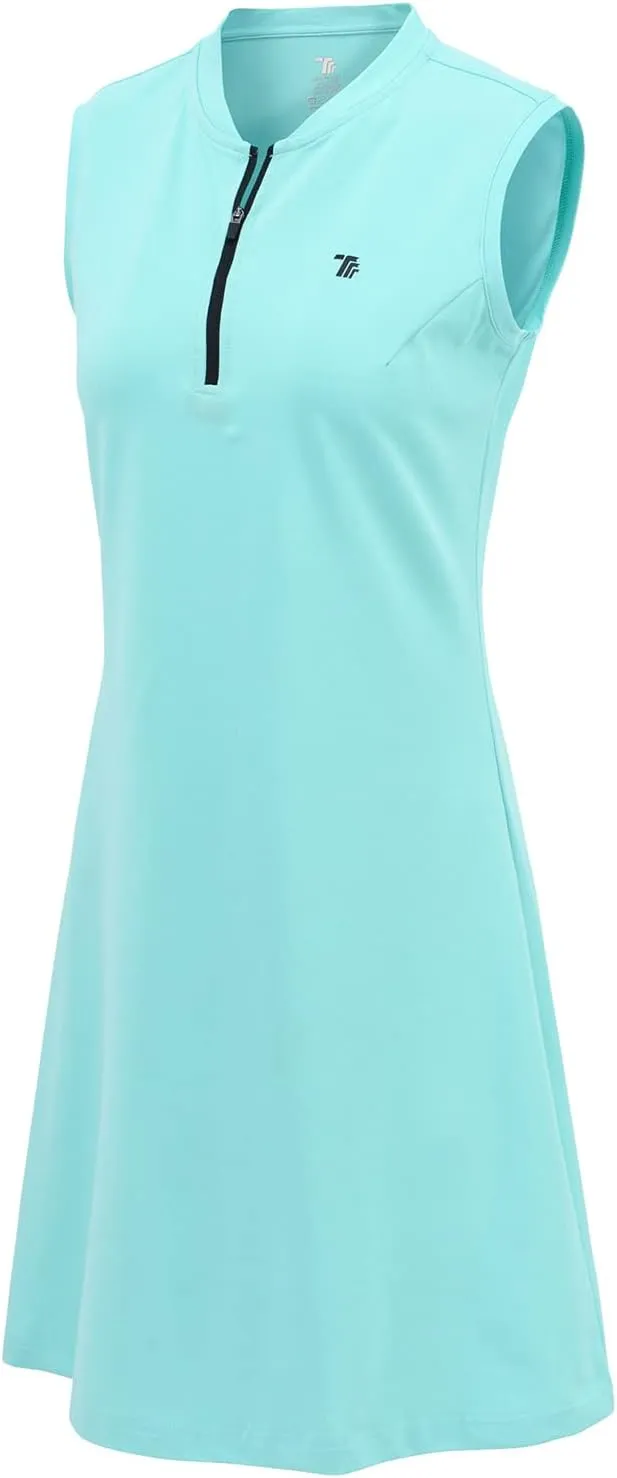BGOWATU Women's Tennis Dress Sleeveless Golf Polo Dress Lightweight Sports Activewear Dress Zip Up