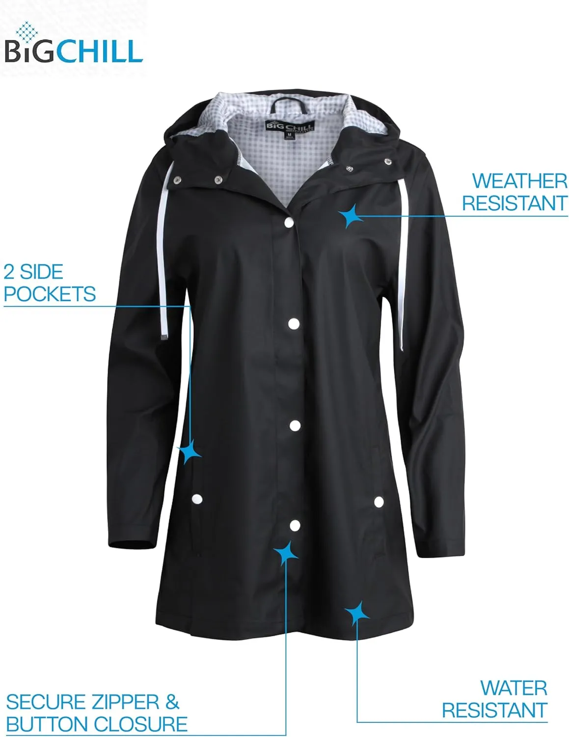 Big Chill Womens Rain Coat - Lightweight Water Resistant Womens Rain Jacket with Hood - Windbreaker Anorak Jackets for Women