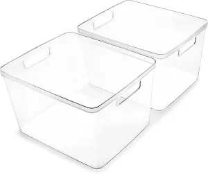 BINO | Plastic Bins, Large - 2 Pack | THE LUCID COLLECTION | Multi-Use| Built-In Handles | BPA-Free | Clear Storage Containers | Fridge Organizer | Pantry & Home Organization