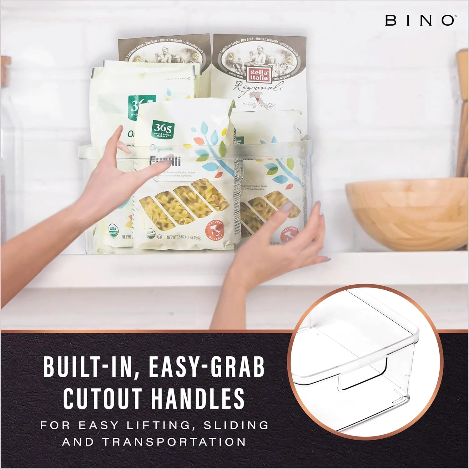 BINO | Plastic Bins, Large - 2 Pack | THE LUCID COLLECTION | Multi-Use| Built-In Handles | BPA-Free | Clear Storage Containers | Fridge Organizer | Pantry & Home Organization