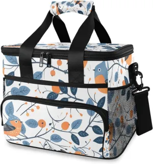 Bird Blue Plant Cooler Bag Insulated Cooler Soft Sided Cooler 24 Can Portable Picnic Bag Large Leakproof Lunch Bag Box for Beach Grocery Camping Travel Car Men Women