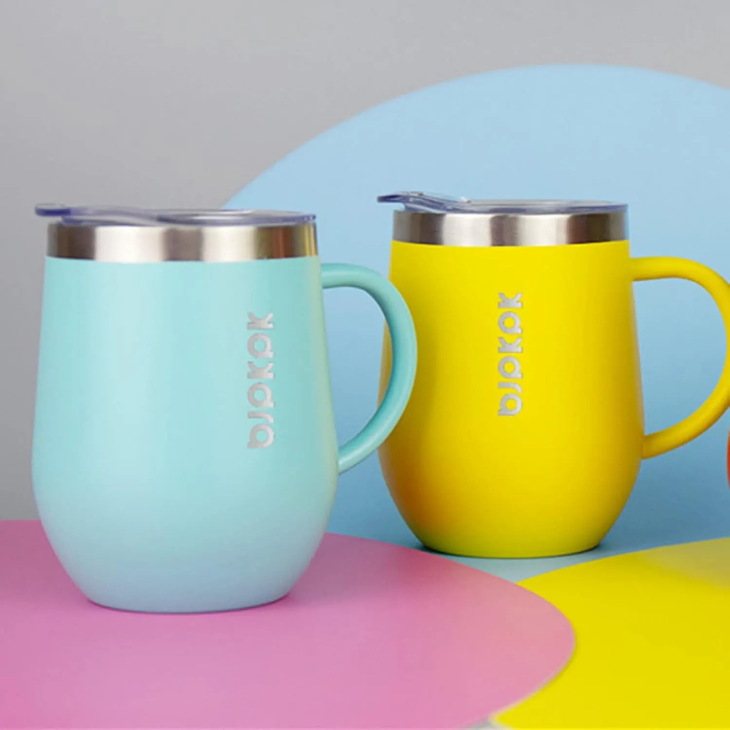 BJPKPK 2 pcs Insulated Coffee Mug, 12 oz Insulated Coffee Tumbler with Lid for Hot Drinks & Cold Drinks-Green
