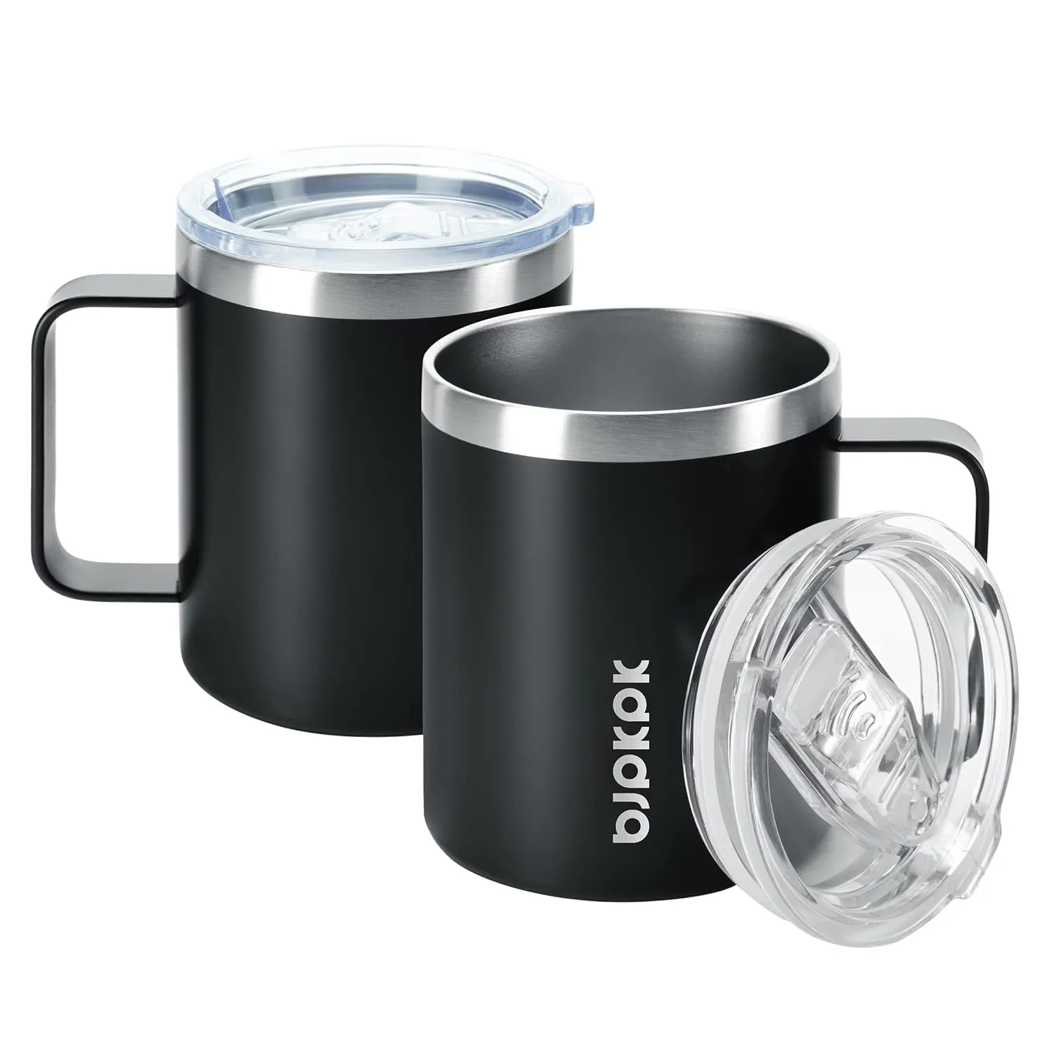 BJPKPK 2 pcs Insulated Coffee Mug, 14oz Insulated Tumbler with Lid, Stainless Steel Coffee Cups with Splash Proof Lid-Black