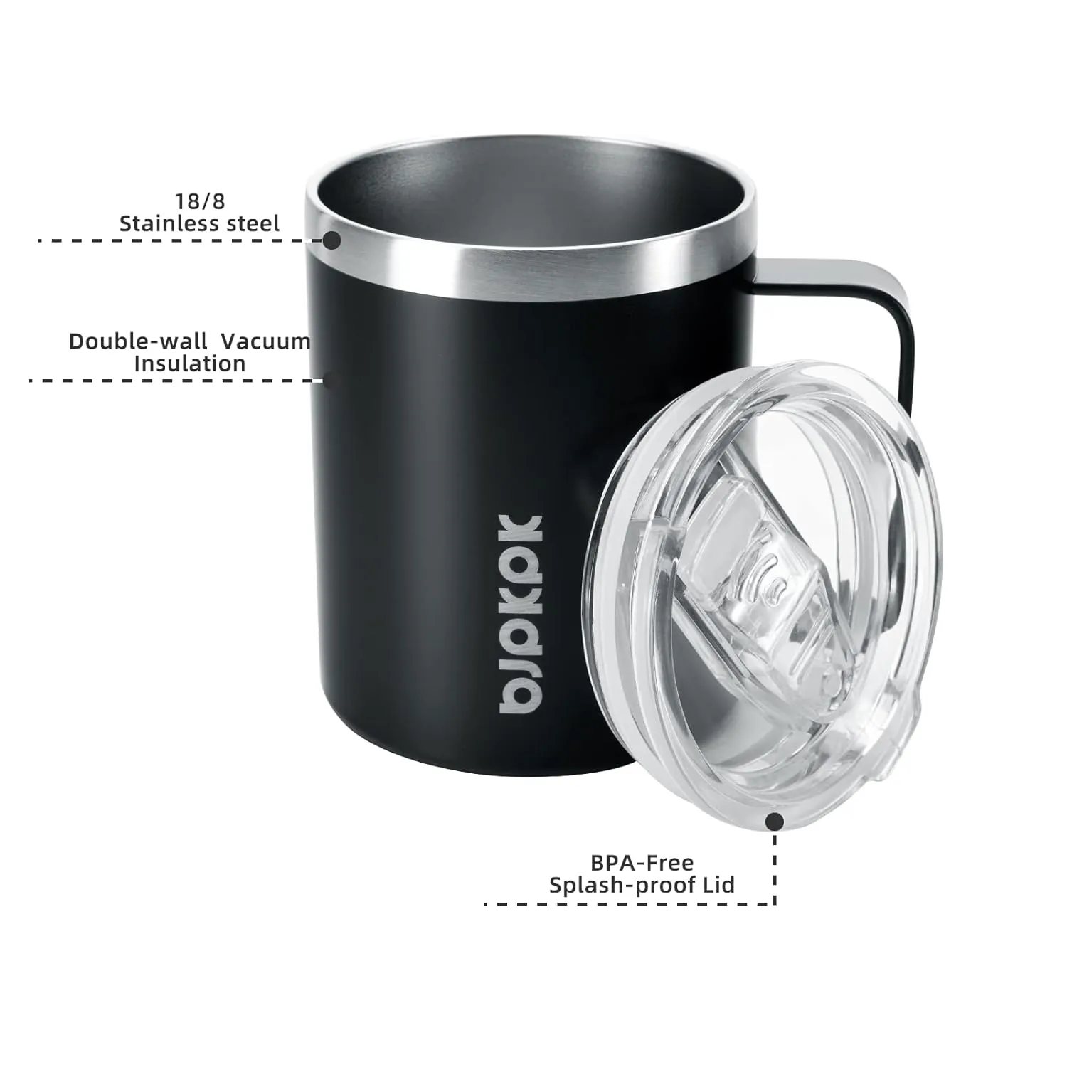 BJPKPK 2 pcs Insulated Coffee Mug, 14oz Insulated Tumbler with Lid, Stainless Steel Coffee Cups with Splash Proof Lid-Black