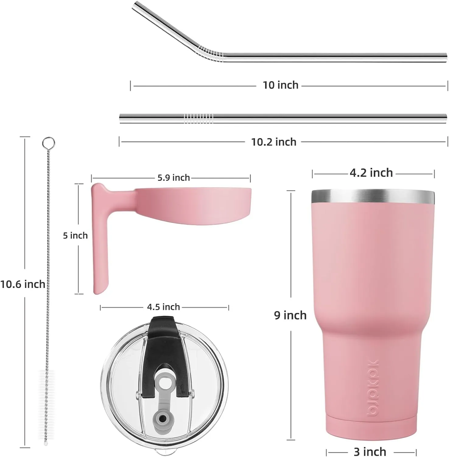 BJPKPK 40 oz Tumbler With Handle And Straw Stainless Steel Insulated Tumbler With Lid Reusable Metal Coffee Cups,Light Pink