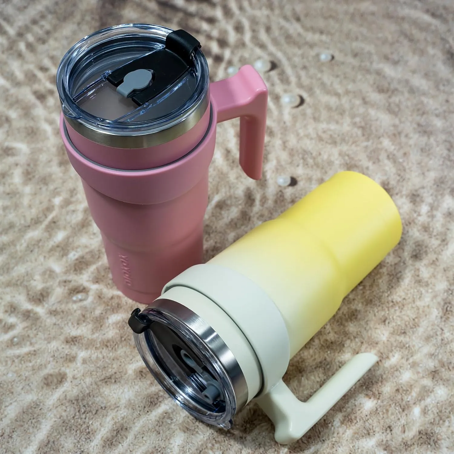 BJPKPK 40 oz Tumbler With Handle And Straw Stainless Steel Insulated Tumbler With Lid Reusable Metal Coffee Cups,Light Pink