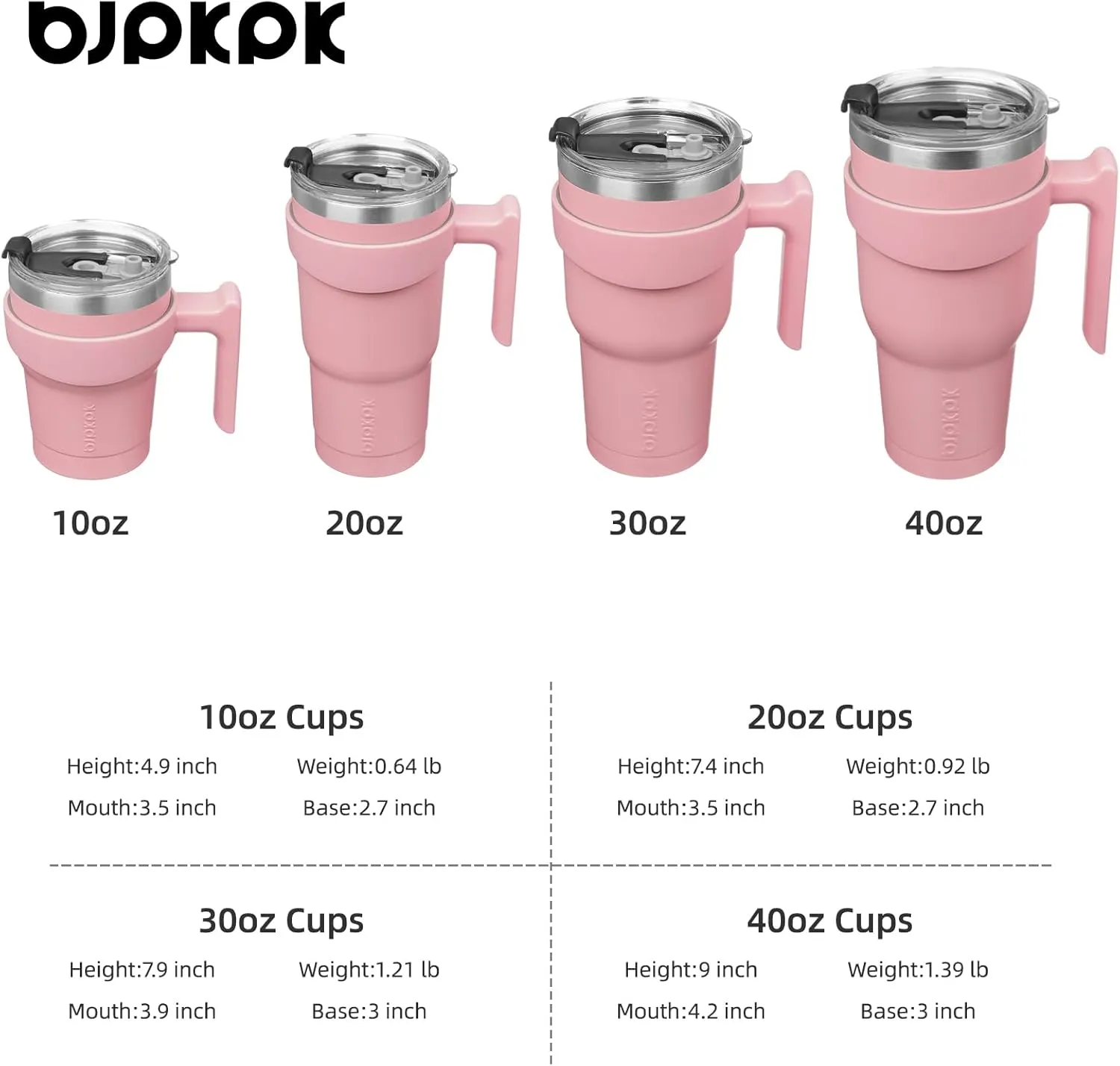 BJPKPK 40 oz Tumbler With Handle And Straw Stainless Steel Insulated Tumbler With Lid Reusable Metal Coffee Cups,Light Pink