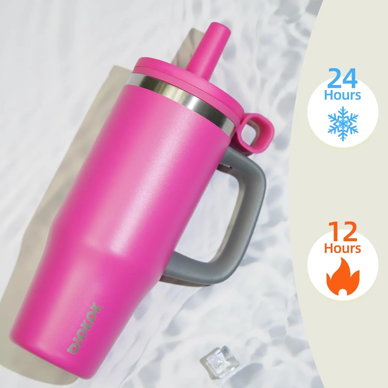 BJPKPK Insualted Tumblers with Handle and Straw 40oz Stianless Steel Travel Coffee Mug Thermal Cups with Lid,Barbie Pink