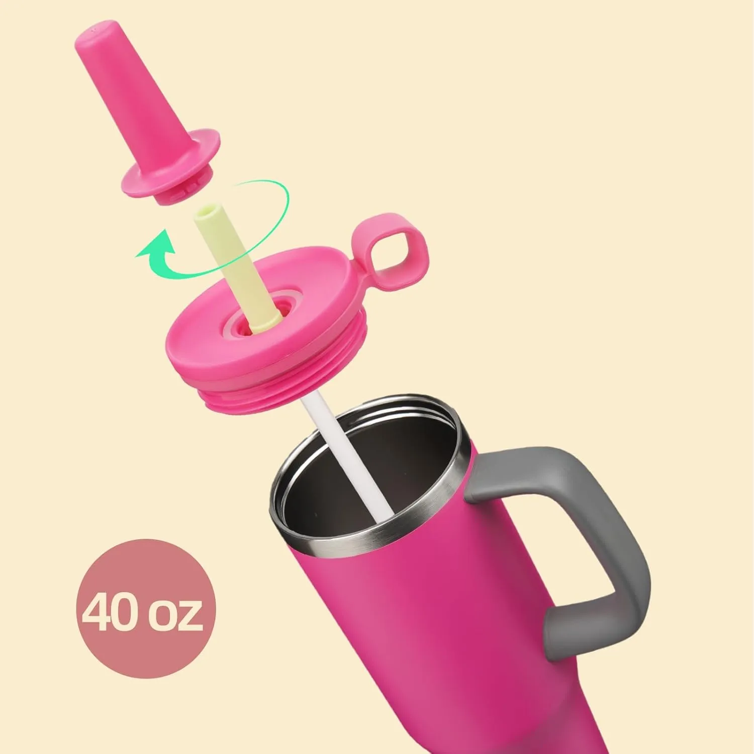 BJPKPK Insualted Tumblers with Handle and Straw 40oz Stianless Steel Travel Coffee Mug Thermal Cups with Lid,Barbie Pink