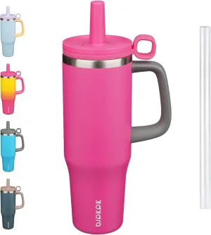 BJPKPK Insualted Tumblers with Handle and Straw 40oz Stianless Steel Travel Coffee Mug Thermal Cups with Lid,Barbie Pink