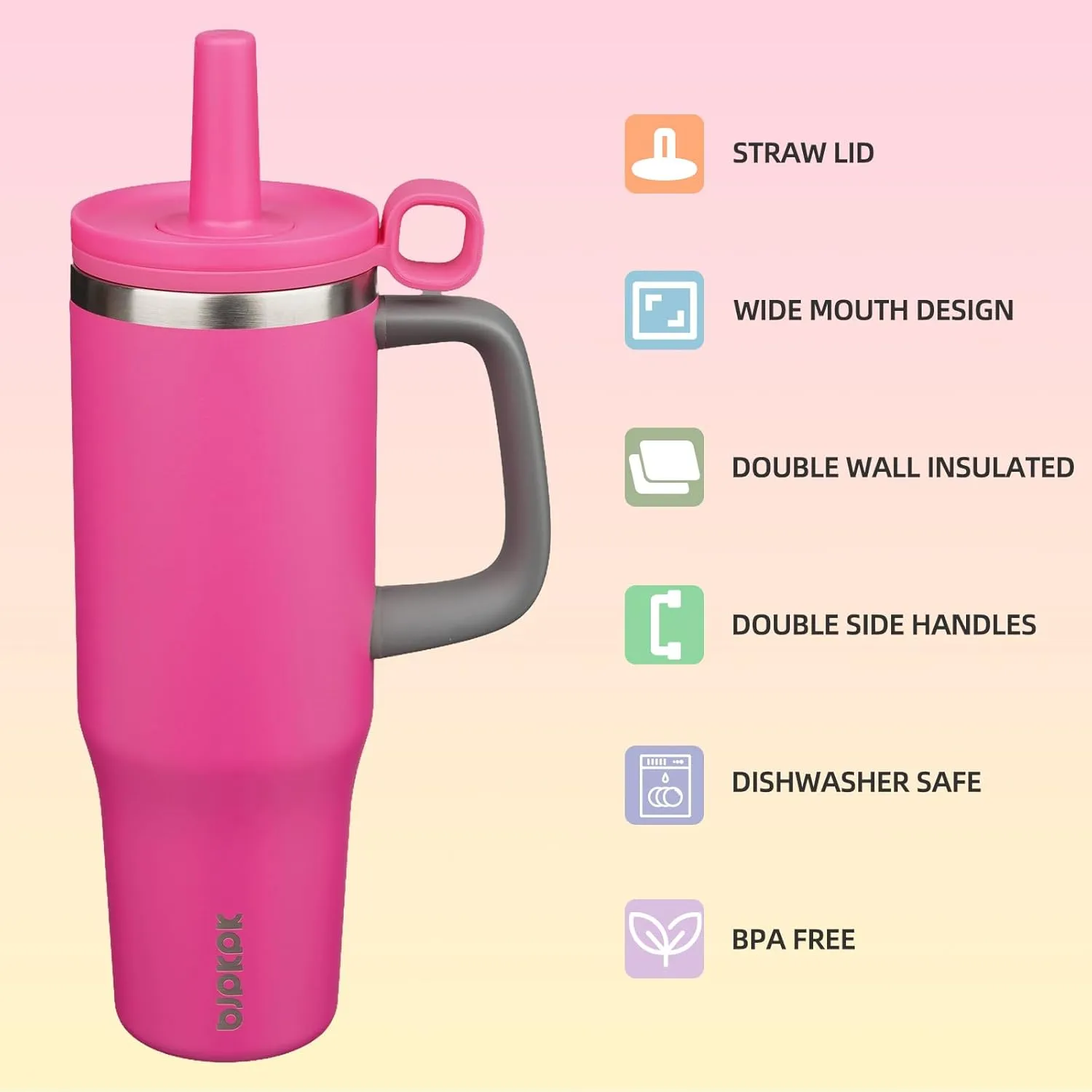 BJPKPK Insualted Tumblers with Handle and Straw 40oz Stianless Steel Travel Coffee Mug Thermal Cups with Lid,Barbie Pink