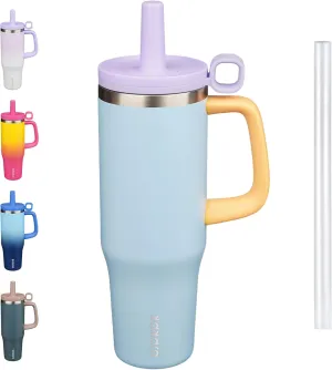 BJPKPK Insualted Tumblers with Handle and Straw 40oz Stianless Steel Travel Coffee Mug Thermal Cups with Lid,Blue