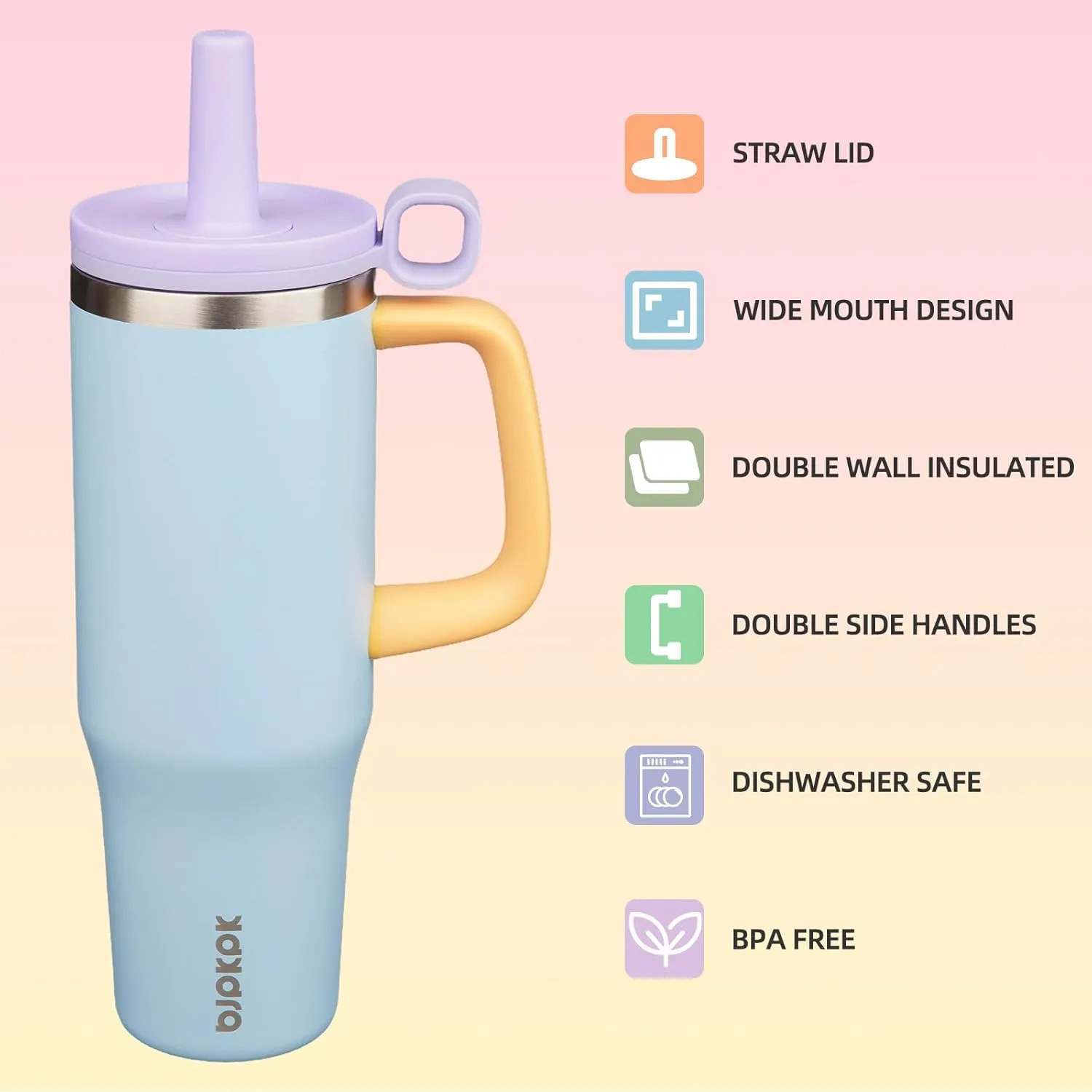 BJPKPK Insualted Tumblers with Handle and Straw 40oz Stianless Steel Travel Coffee Mug Thermal Cups with Lid,Blue