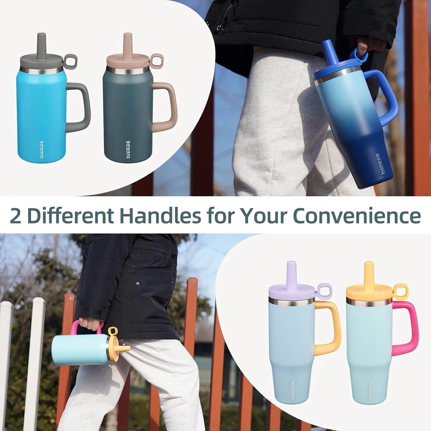 BJPKPK Insualted Tumblers with Handle and Straw 40oz Stianless Steel Travel Coffee Mug Thermal Cups with Lid,Blue