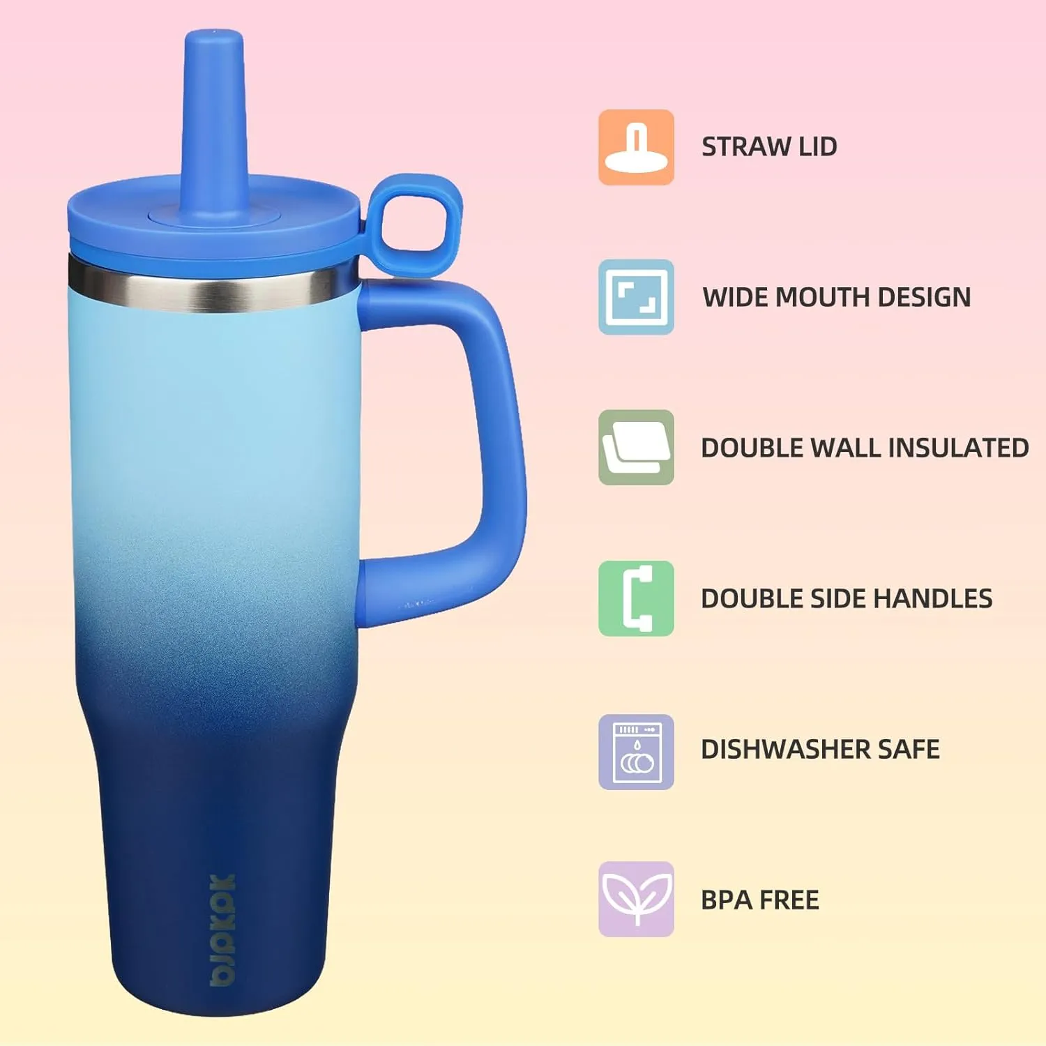 BJPKPK Insualted Tumblers with Handle and Straw 40oz Stianless Steel Travel Coffee Mug Thermal Cups with Lid,Sky