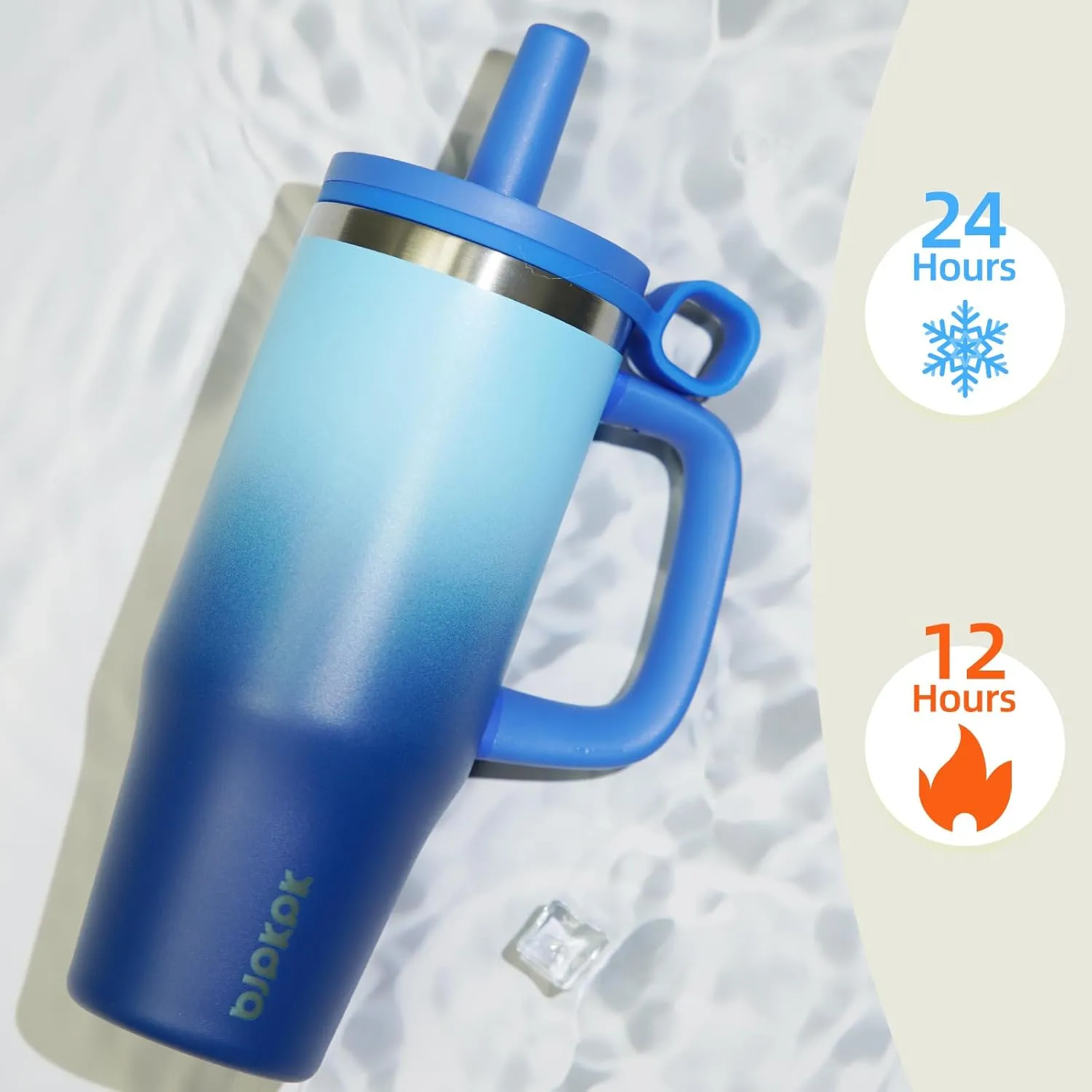 BJPKPK Insualted Tumblers with Handle and Straw 40oz Stianless Steel Travel Coffee Mug Thermal Cups with Lid,Sky