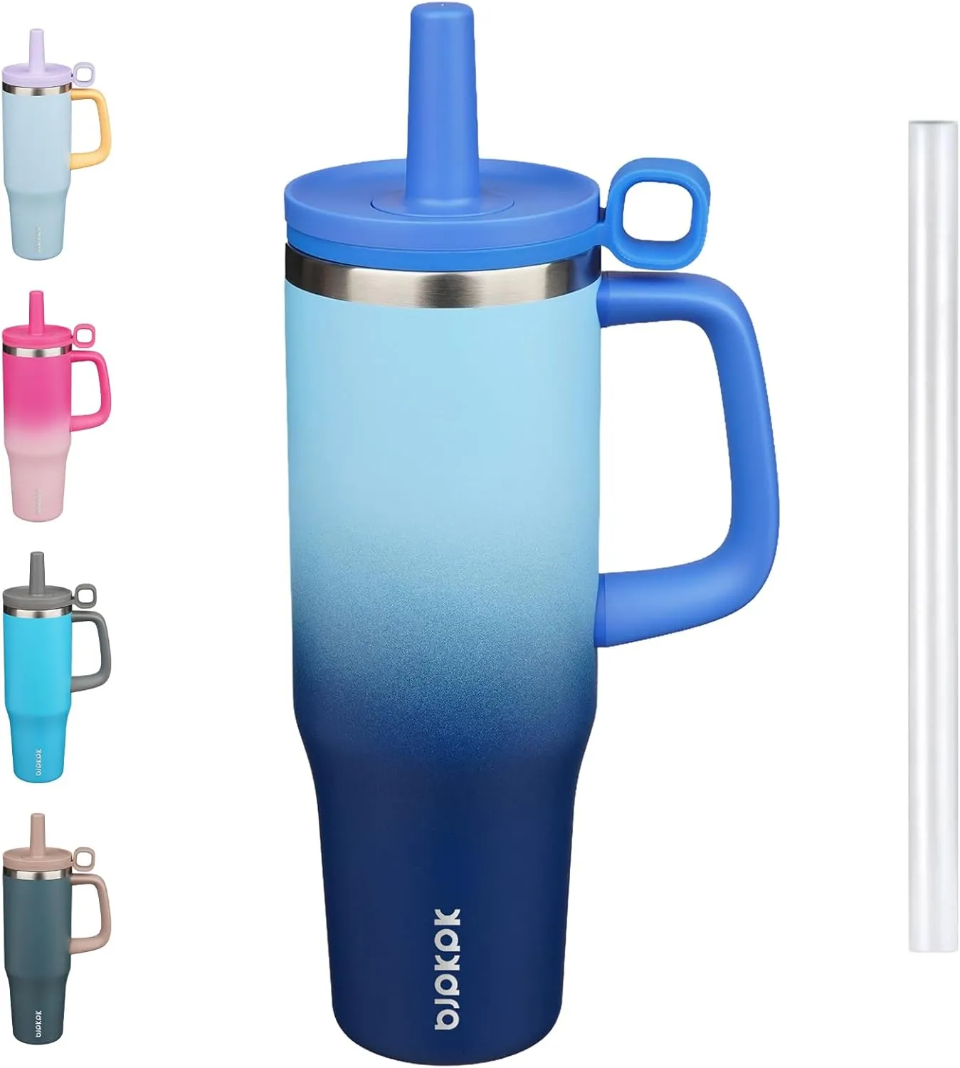 BJPKPK Insualted Tumblers with Handle and Straw 40oz Stianless Steel Travel Coffee Mug Thermal Cups with Lid,Sky